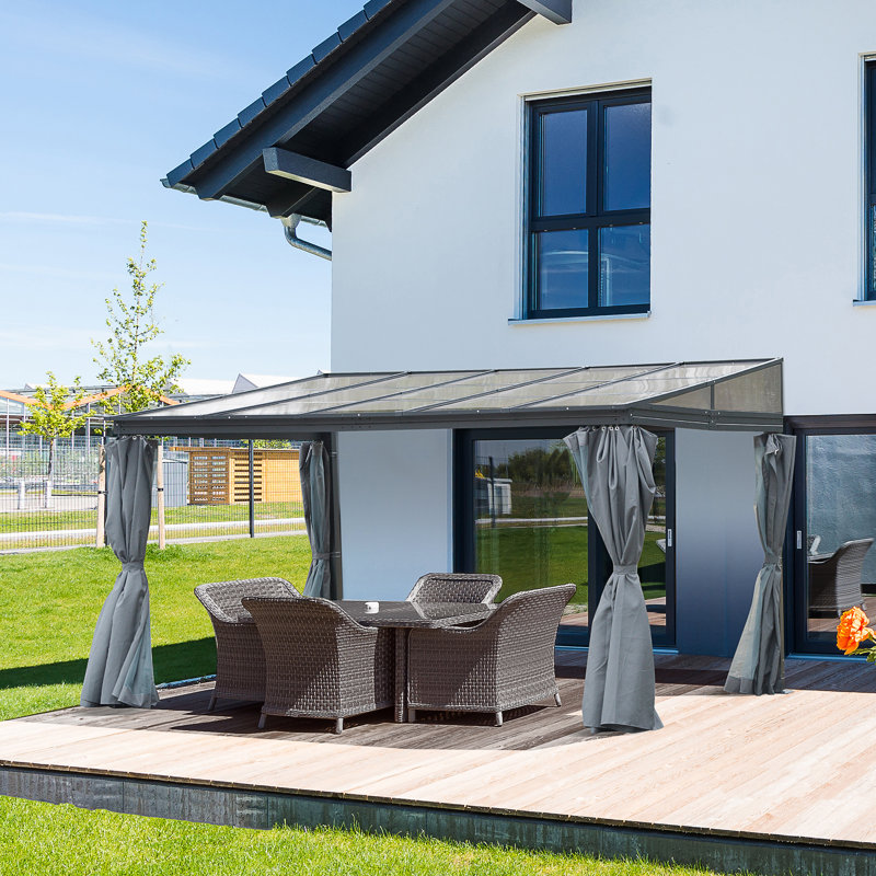 Large Gray Aluminum Patio Gazebo with Polycarbonate Roof