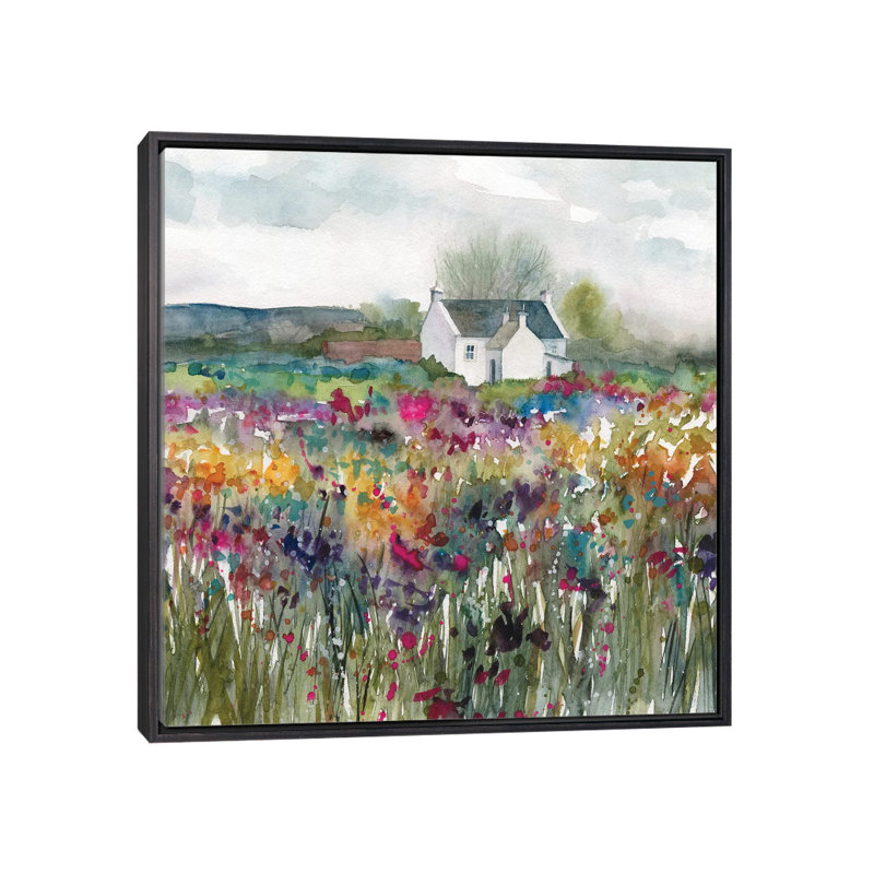 « Wildflower cottage » par Carol Robinson, reproduction d’art, Pas de tapis, H 18 po x l 18 po x 1,5 po