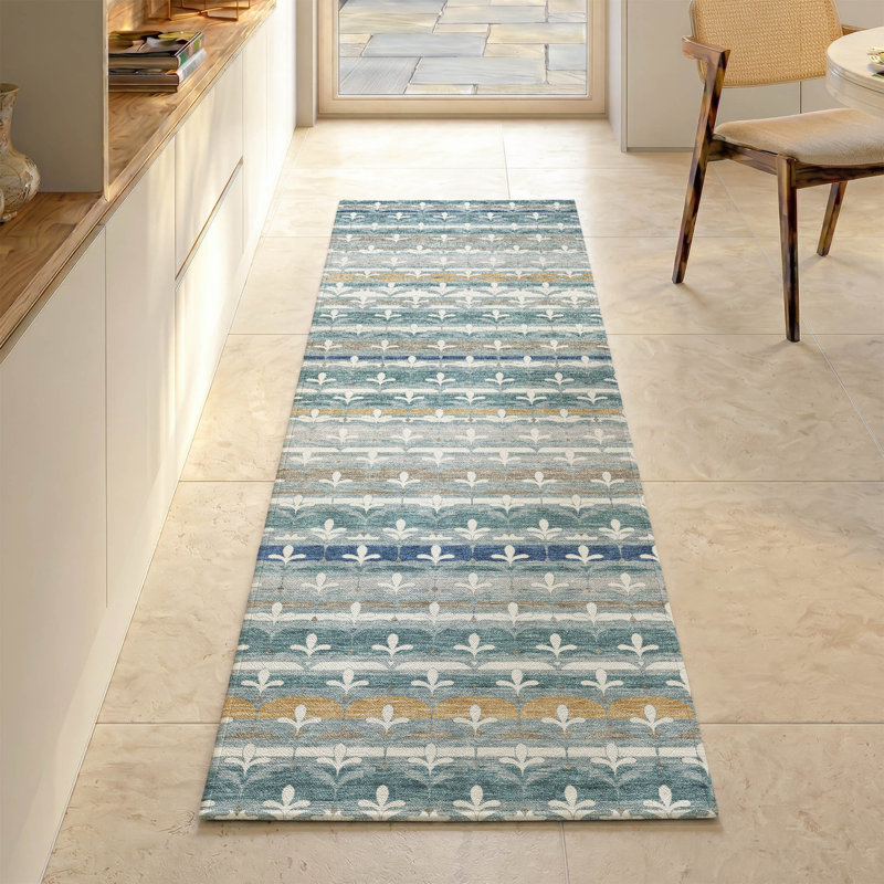 Tapis damassé de qualité supérieure Mayfield AMF2479, Sarcelle, Tapis de couloir 2 pi 3 po x 7 pi 6 po