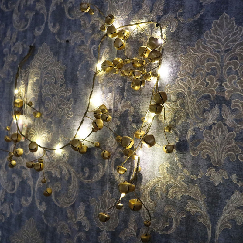 35cm Lighted Faux Garland with Lights, Gold