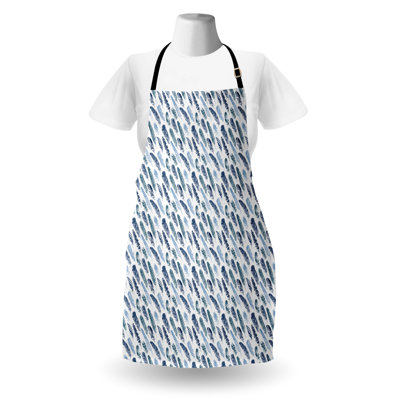 Bungalow Rose Vintage Tribal Apron Unisex Feather in Aqua Hues Adult Size White Teal and Blue Grey