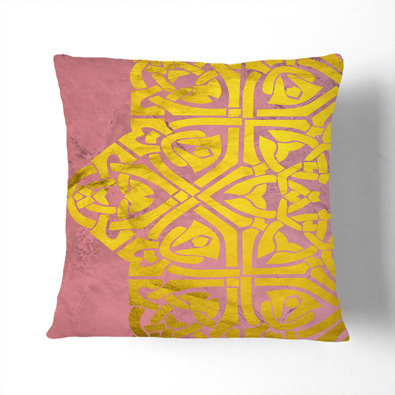 Peach Gold Mandala No.1 Scatter Cushion, 40cm H x 40cm W x 15cm D, Black