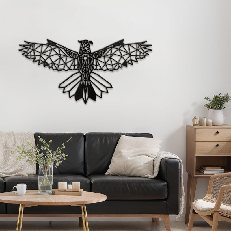 Eagle Strikes The Sky Modern Abstract Wall Accent Sculpture Hanging Decoration Metal Wall Decor, Blck