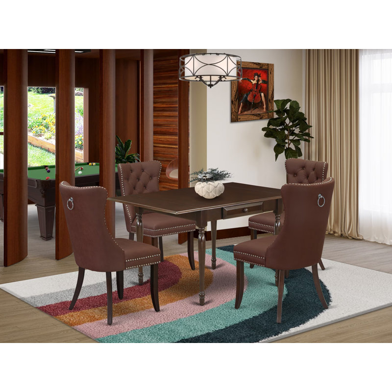 Ensemble de table de salle à manger 5 pièces comprenant une table de cuisine rectangulaire avec Dropleaf et 4 chaises rembourrées, acajou