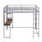Full Size Metal Loft Bed with 2 Shelves and one Desk-1780176622