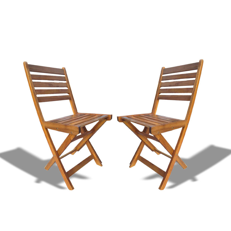 Set of 2 Golden Teak Acacia Wood Folding Patio Chairs