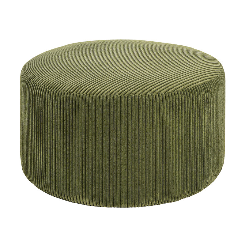 Upholstered Round Ottoman, Olive Green
