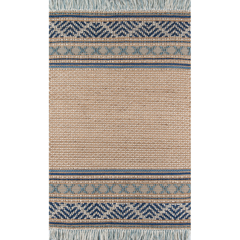 Esme Geometric Area Rug in Beige/Blue, Rectangle 6' x 9'