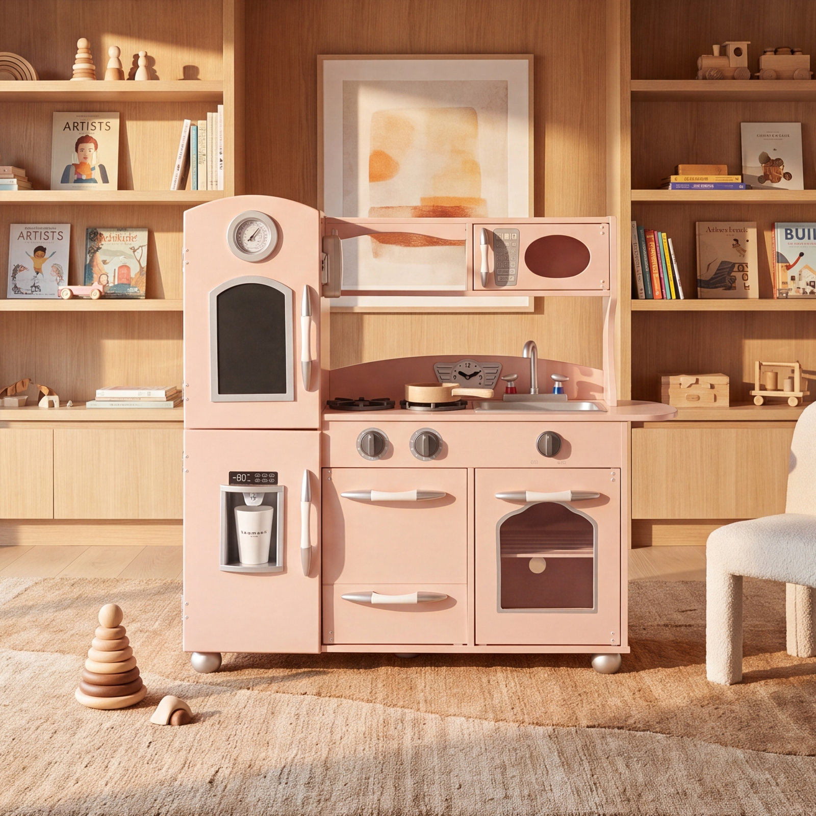 Teamson Kids Retro Play Kitchen with Chalkboard, Pink