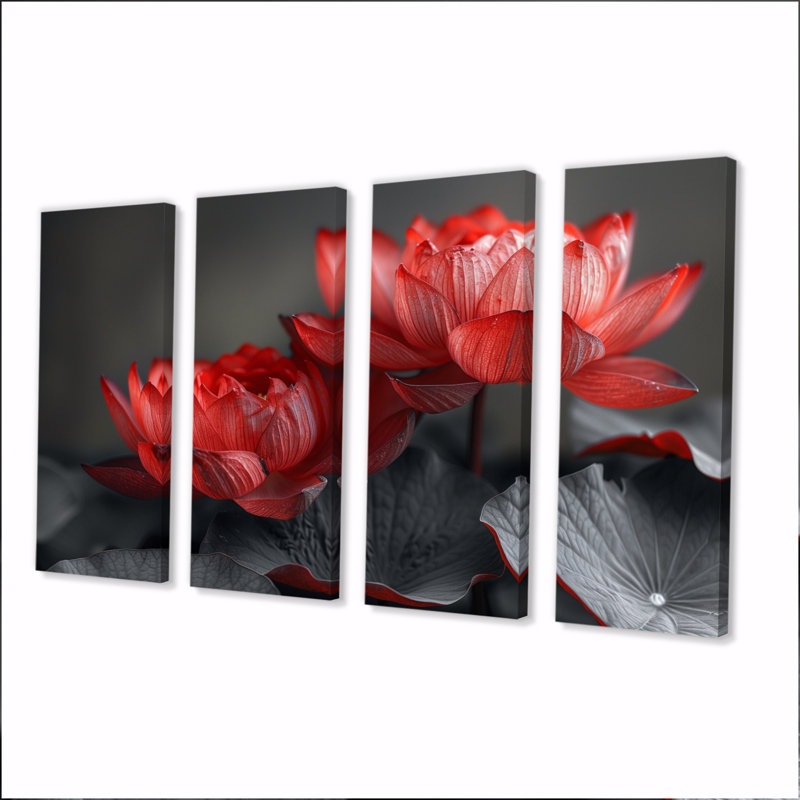 Rosso - ensemble d'art sur toile de lotus, H 28 po x l 48 po