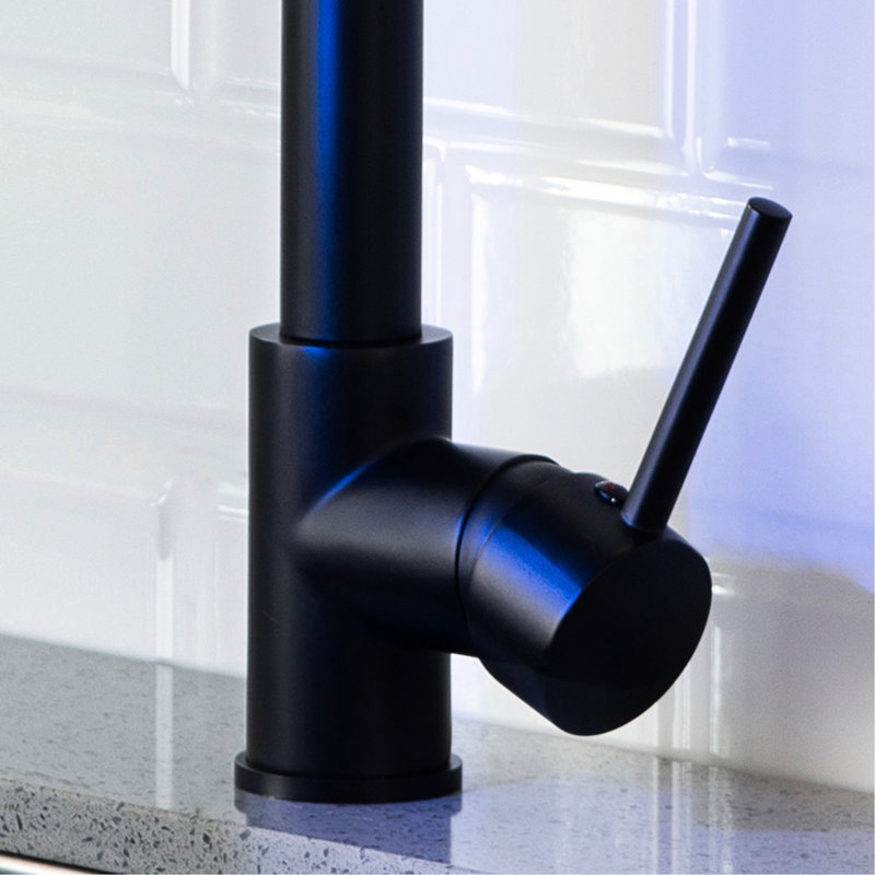 Robinet d'évier de cuisine à DEL avec douchette rétractable - noir, levier simple, tête escamotable commerciale - style élégant