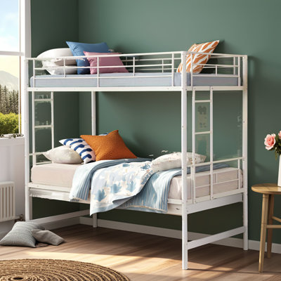 White Metal Twin Over Twin Bunk Bed – Sturdy Steel Frame, 250/350 Lbs Weight Limit, No Box Spring Needed, Easy Assembly With Instructions/Tools, Space-Saving Modern Design For Kids’ Bedroom New Product Features
