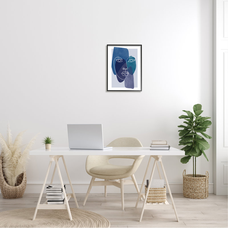 Formes géométriques modernes «Bold Face Line» par Birch & Ink, L 16 po x H 20 po, Giclée encadrée noir minuit