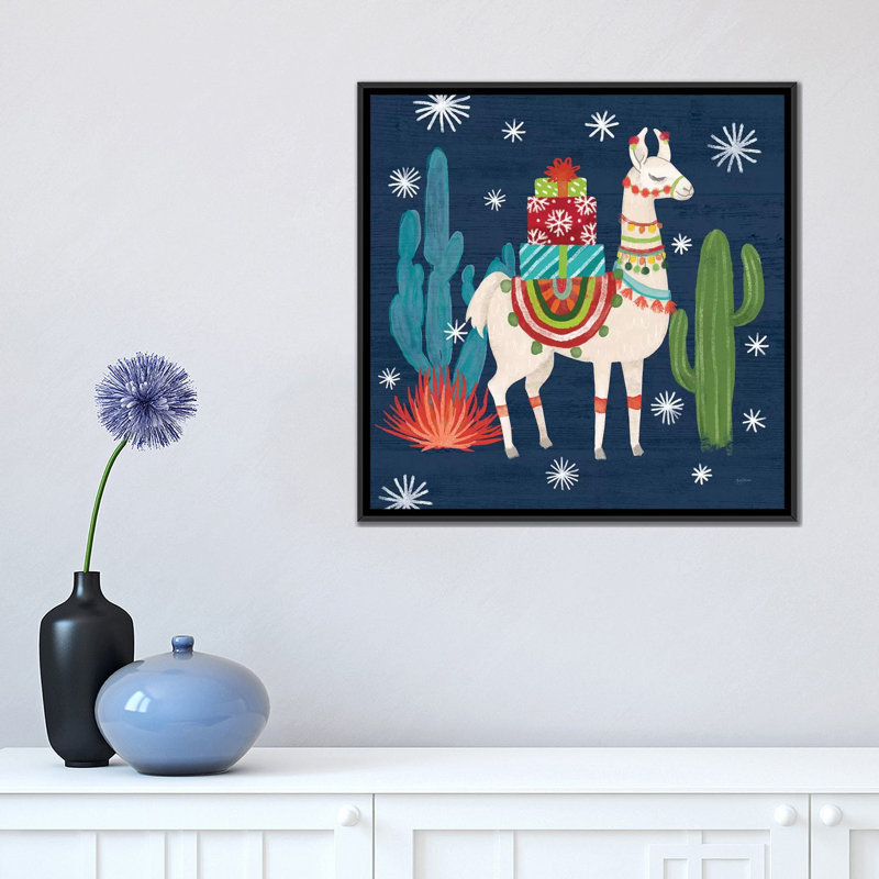 «Lovely Llamas II Christmas» par Mary Urban - reproduction d'art, H 18 po x l 18 po x 1,5 po, Toile avec cadre noir
