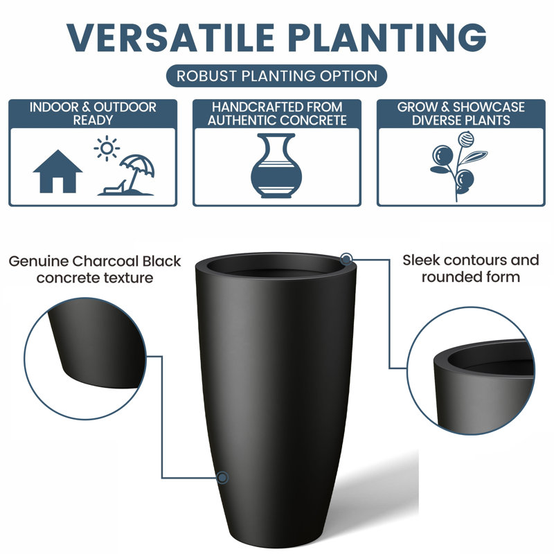 Iriyana Handmade Pot Planter, Charcoal Black