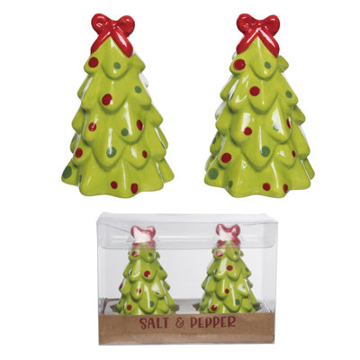 Ceramic Bright Tree Salt and Pepper, Salt and Pepper Shaker, Green, Ceramic, Set of 2, Table, Kitchen, Christmas, Tabletop