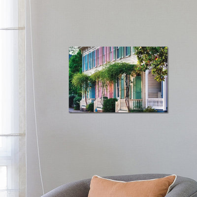 Historic Row Houses, Savannah, Georgia by George Oze - Wrapped Canvas Print