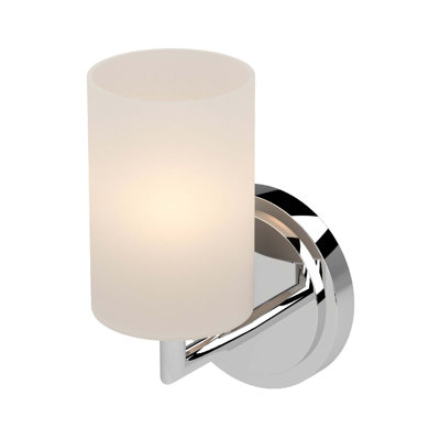 Sharyn 1-Light Indoor Chrome Wall Mount Sconce with White Frosted Glass Cylinder Shade