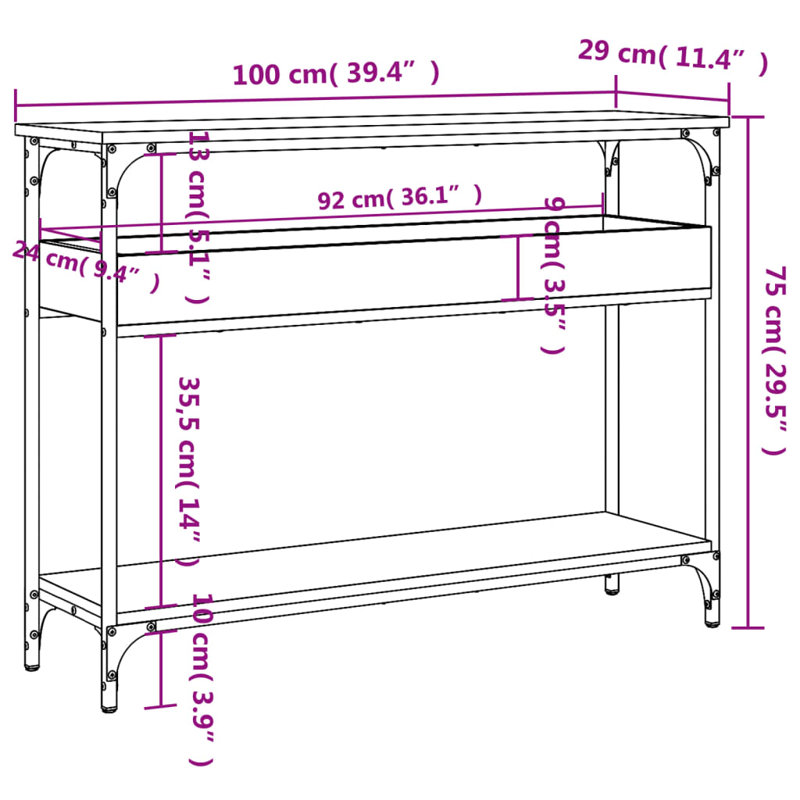 Norrin Console Table, 75 H x 100 W x 29 D cm, Grey Sonoma