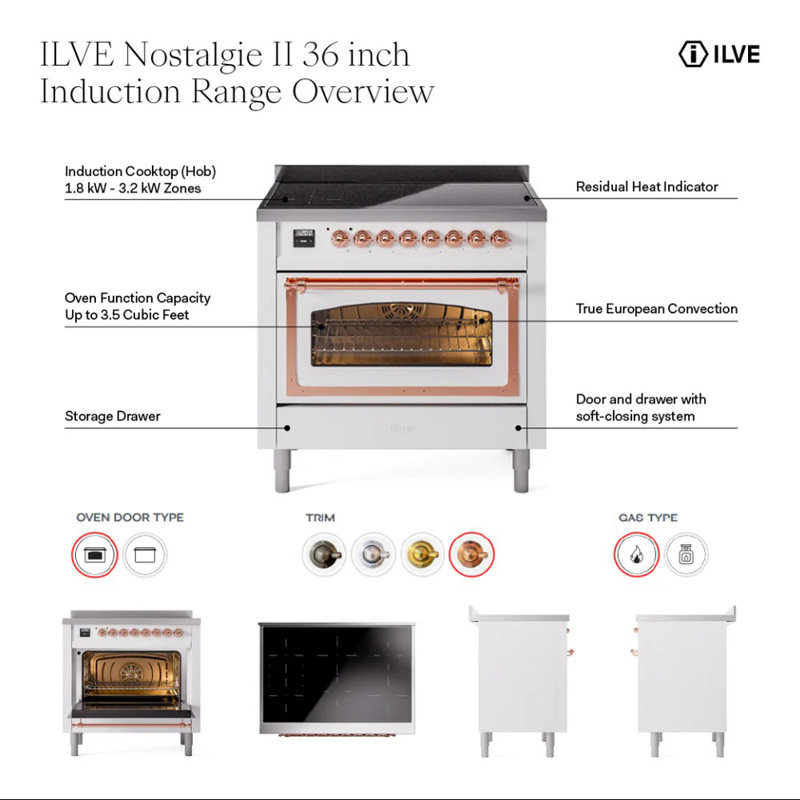 ILVE Nostalgie II 36 in Induction Range, RAL/Bronze