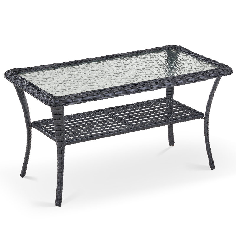 Table basse d'extérieur en osier PE 19,7 po Gaetanino, Noir