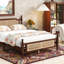 Grand lit à la mode avec ornements, noyer, structure en bois de pin, accents grand format, finition noyer, structure, grand espace de rangement-992846204