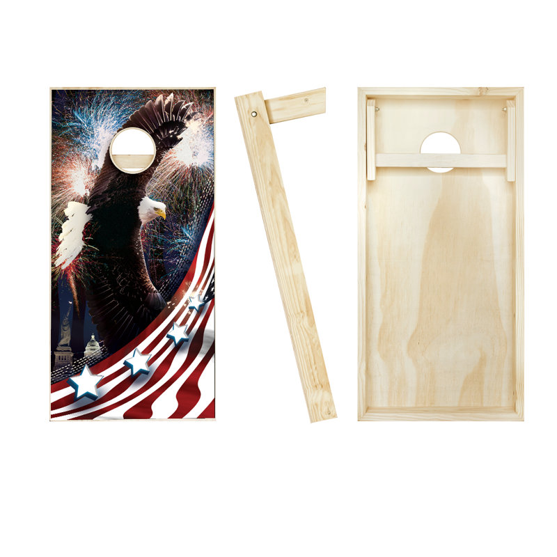 Ensemble de jeu de cornhole en bois massif 2 pi x 4 pi, Rouge / Bleu marine