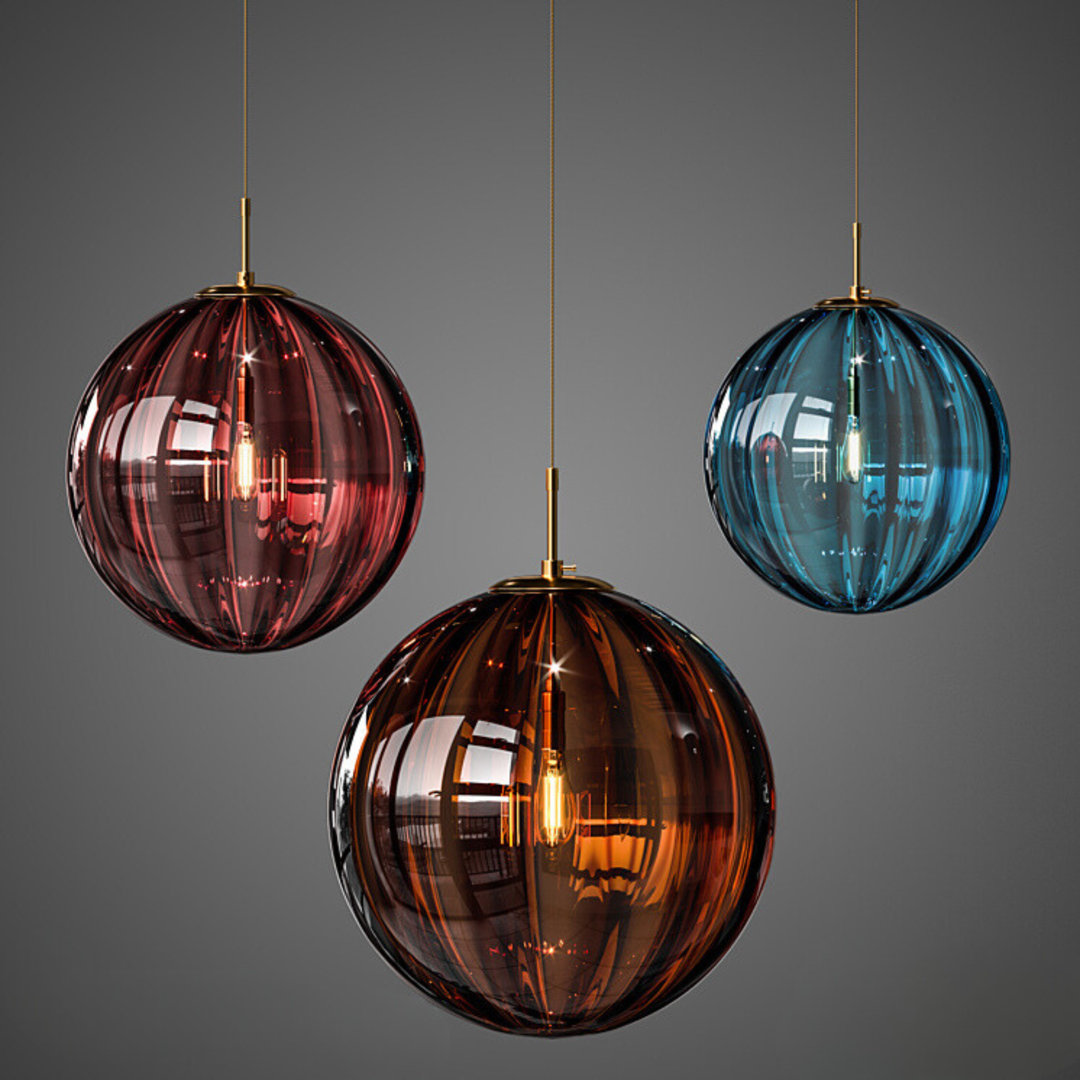 Modern Indoor Pendant Light – Ribbed Globe Glass Shade Ceiling Light for Kitchen