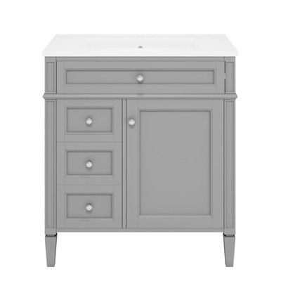 Meuble-lavabo simple avec lavabo supérieur - Armoire de rangement moderne, 2 tiroirs et 1 tiroir rabattable