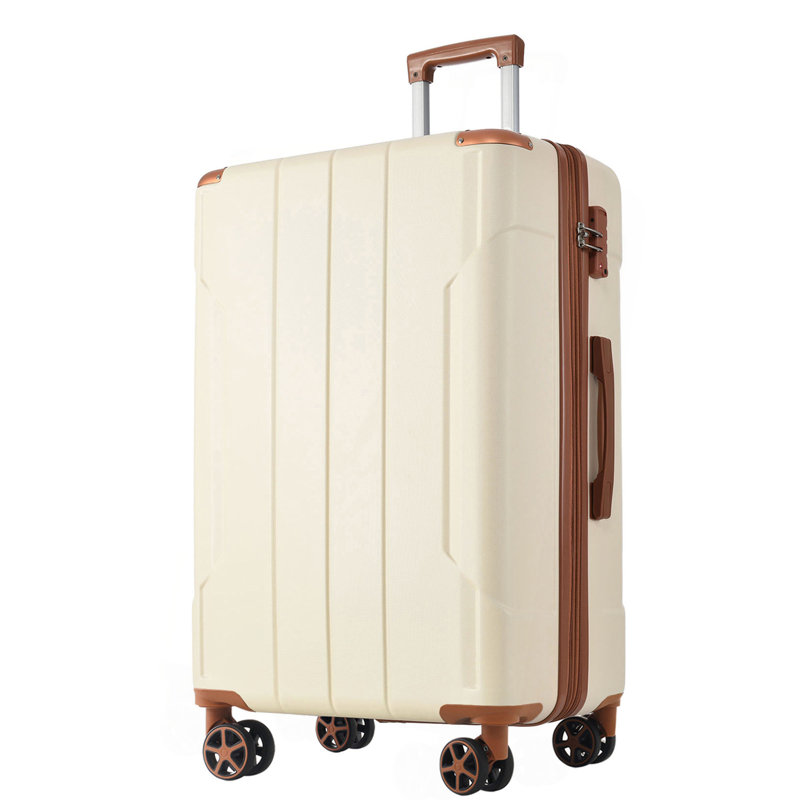 Valise rigide, valises en ABS léger et durable avec roues doubles, valise extensible 28 po à carreaux, Brown,White