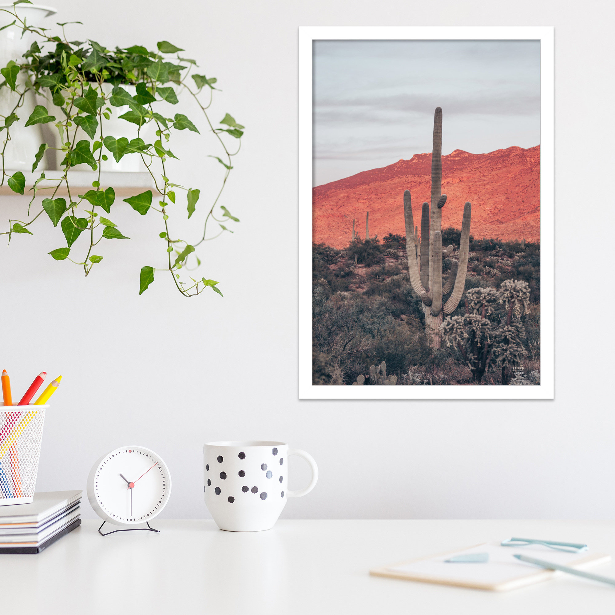 Sunsets And Saguaros by Nathan Larson, White, 25" H x 17" W x 1" D