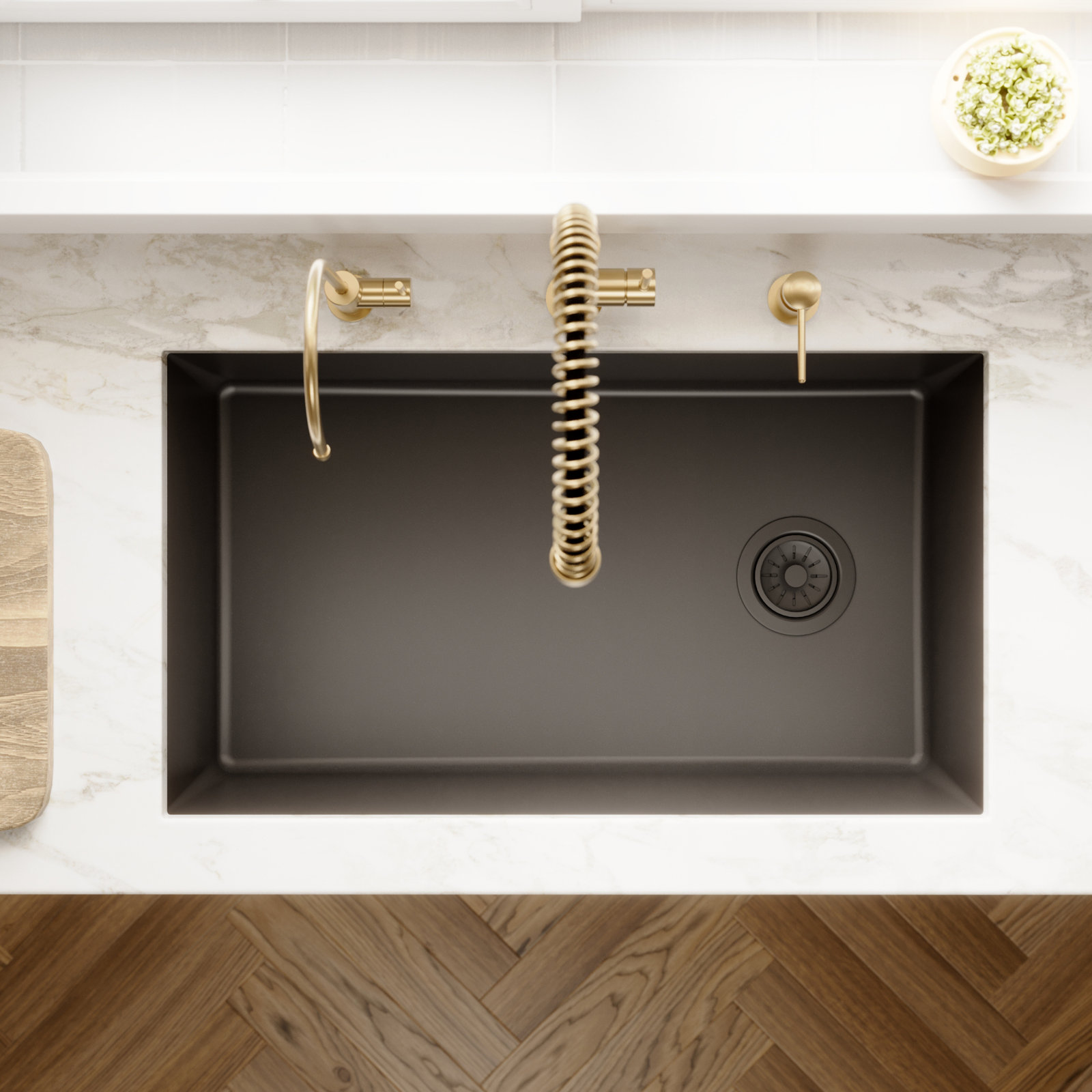 32" Undermount Quartz Composite Sink, Black