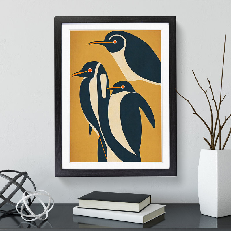 Abstract Penguins - Single Picture Frame Painting, Black, 64cm H x 46cm W x 2cm D
