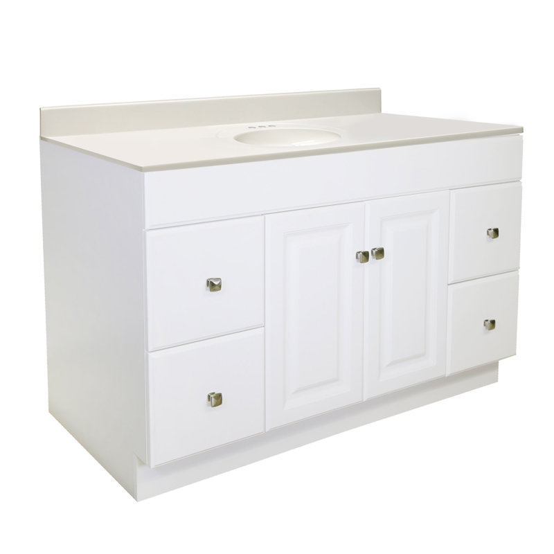 Wyndham 49 Inch Bathroom Vanity with Top, Ready to Assemble, White, 4" Centers