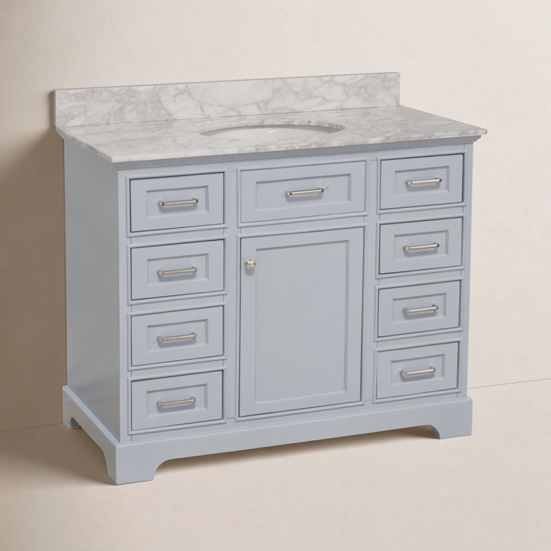 Ensemble de meuble-lavabo simple 42 po Ronnie, Bleu poudre, Marbre de Carrare