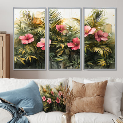 Hibiscus tropical dans une symphonie de printemps I - art mural hibiscus - ensemble de 3