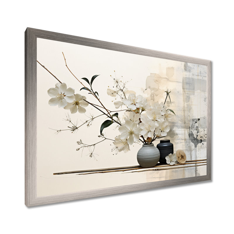 «Asian Art Sumie Zen II», reproduction d'art sur toile asiatique, H 12 po x l 20 po, Single Picture Framed, Argent argent