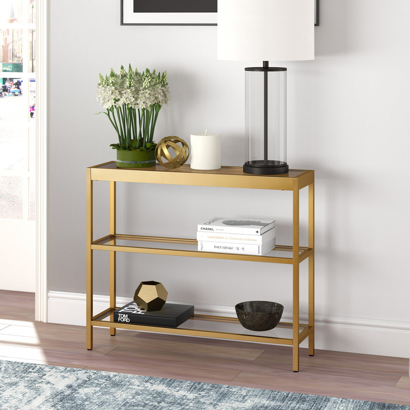 Alexis Glass Top Console Table, Brass, 30" H x 36" W x 10" D