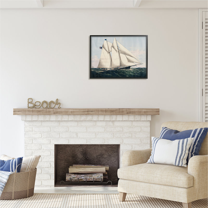 Bateau nautique rétro encadré sur bois par Vision Studio, peinture, H 24 po x l 30 po x P 1,5 po, Giclée encadrée noir minuit