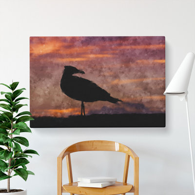Seagull and Purple Sunset - Wrapped Canvas