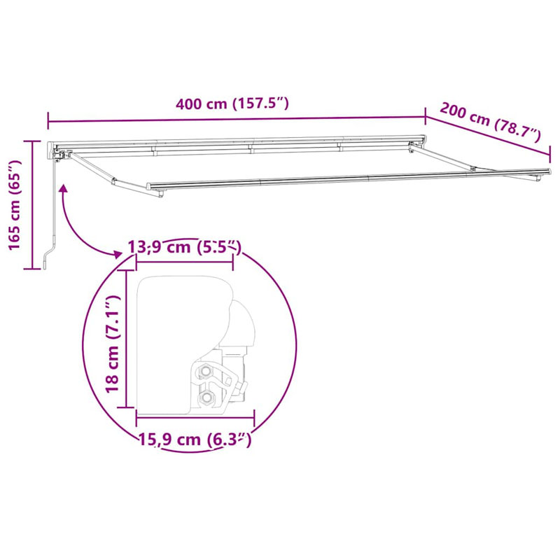 Brayden Studio Retractable Door / Window Awning, 400 cm W x 200 cm D, Anthracite/White