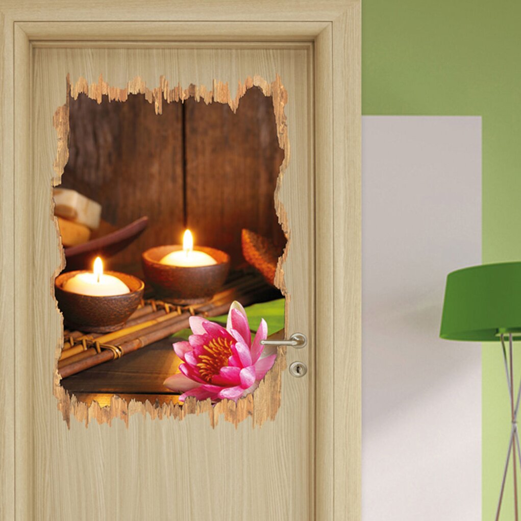 Kerzen mit Zen-Steinen und Lotusblume Wandsticker