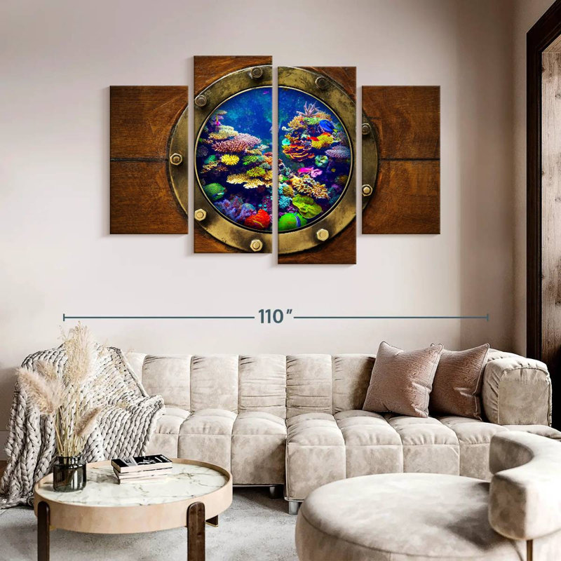 Impression sur toile sous-marine avec hublot sous-marin, H 84 po x l 54 po x P 1,25 po