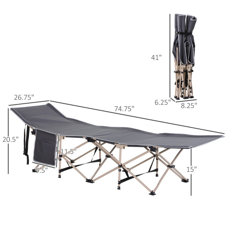 Camping Cot Folding Camping Cot, Portable Sleeping Bed for Travel, Grey, Gray, 20.5" H x 26.75" W x 74.75" L