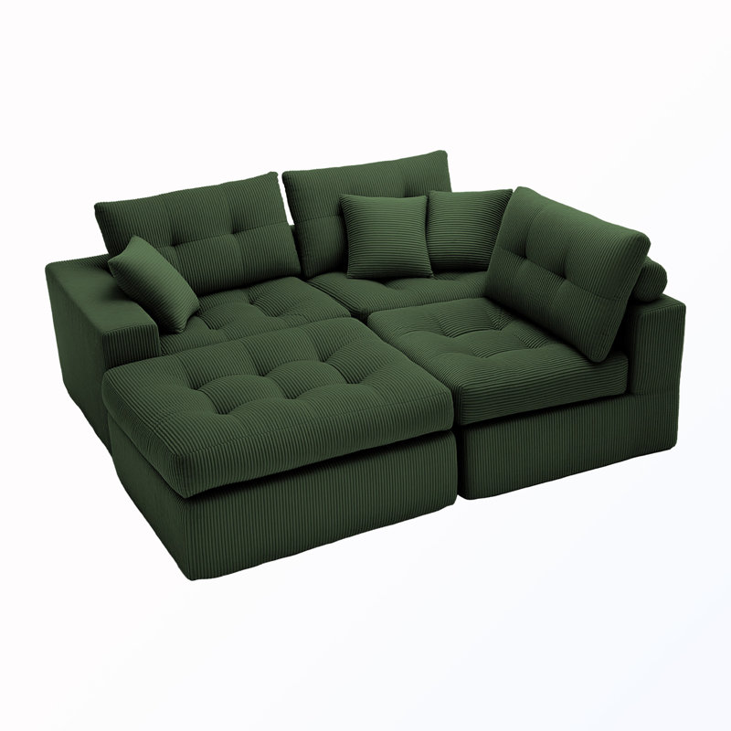 Canapé modulaire en L convertible, Velours côtelé vert foncé