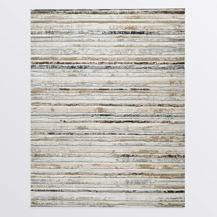 Modern Minimalist Striped Area Rug in Brown/Cream/Gray for Living Room, Hallway, Entryway Rugs