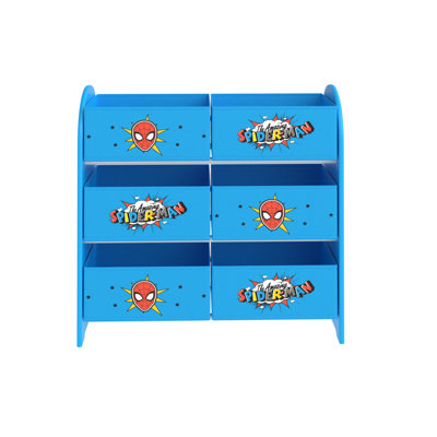 Marvel Spider-man Kids Toy Storage Unit With 6 Fabric Cube Boxes – 3 Tier Amazing Spider-man Bedroom Organiser For Children, Officially Licensed Nursery Playroom Shelf For Toys, Books, Clothes