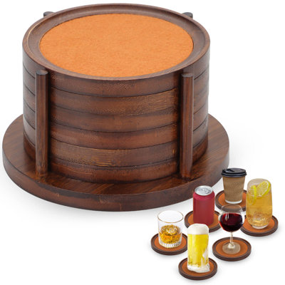 Bamboo Coasters For Coffee Table Set Of 6 Coasters For Drinks Absorbent With Holder Coffee Table Decor For Tabletop Protection Gifts For House Warming New Home & Wedding (Dark Brown 6Pcs)