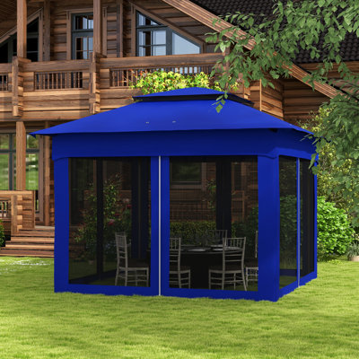 11' X Pop Up Canopy, Outdoor Patio Gazebo With Detachable Zipper Netting, Instant Tent, Blue Garden Removable