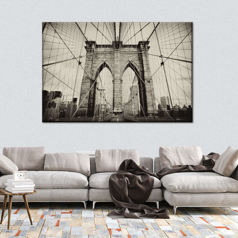 Impression sur toile, pont monochrome de Brooklyn, H 26 po x l 39 po x P 1,25 po